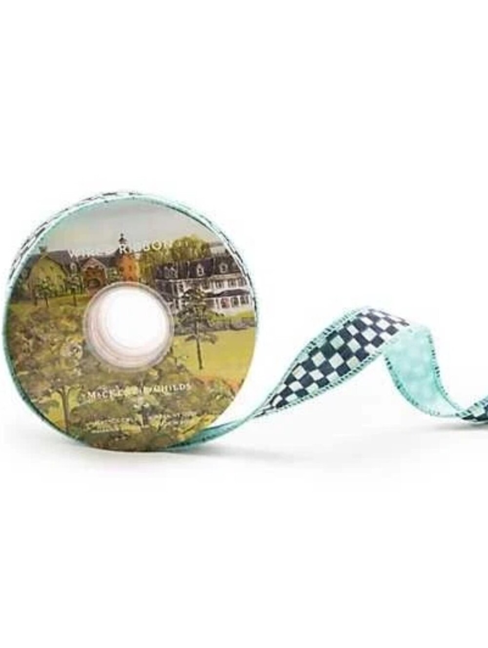 Mackenzie Childs Courtly Check 1" x 10YD Aqua Ribbon NEW
